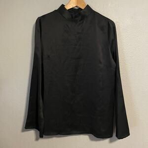Filosofia Womens Tunic Size XS Black Silk Satin High Neck Quiet Luxury Neutral